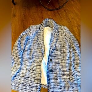 Karl Lagerfeld Paris classic tweed jacket blazer white and blue size 6 (small)